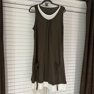 Brown and White Sleeveless Dress